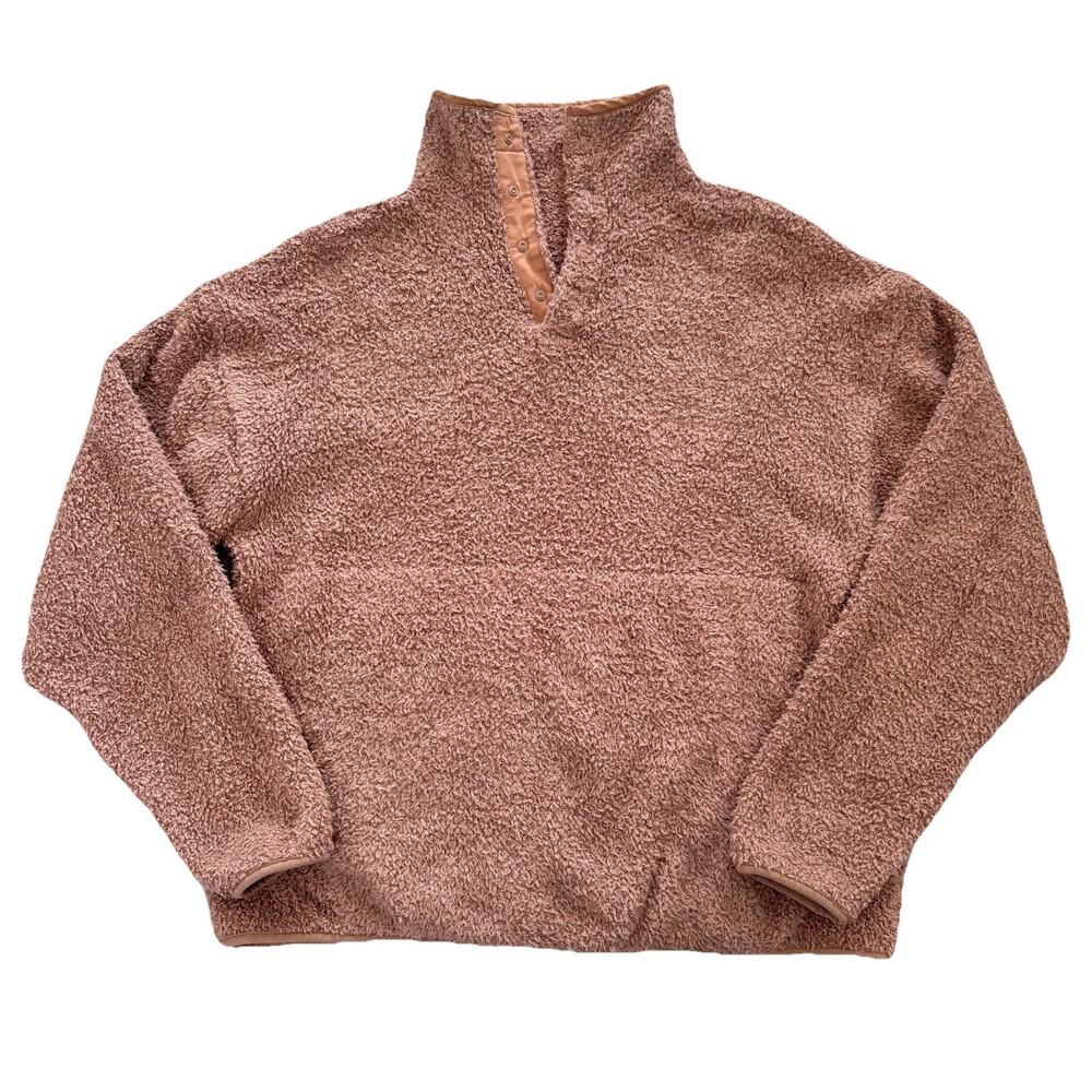 Skims Cozy Rose Clay Quarter Snap Fleece Sweatshirt L/XL Womens Lounge Comfort